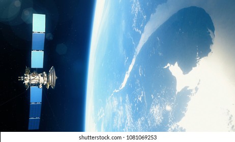 Realistic Satellite In Low Earth Orbit. 3D Rendering