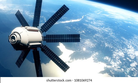 Realistic Satellite In Low Earth Orbit. 3D Rendering