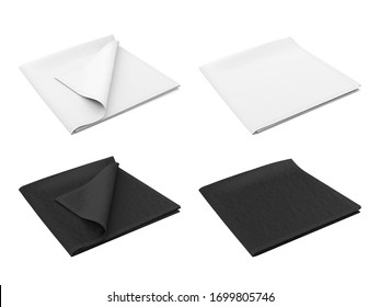 Realistic Set Of Scarf, Shawl, Kerchief, Bandana, Handkerchief, Rag, Cloth, Towel, Napkin. Black And White Moñkup, Template For Design Presentation. 3d Render.