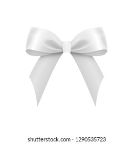 Realistic Shiny White Satin Bow isolated on white background.