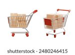Realistic shopping cart with box inside, 3d rendering. 3D illustration.