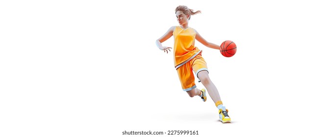 Realistic silhouette of a basketball player woman in action isolated white background. - Powered by Shutterstock