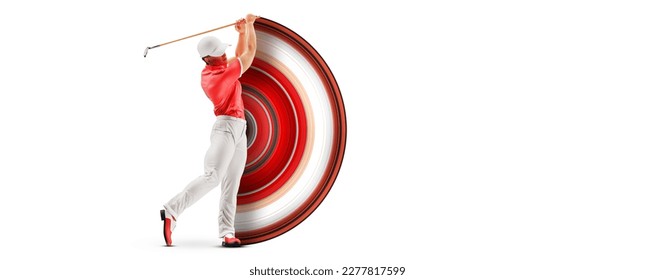 Realistic silhouette of a golf player on white background. Golfer man hits the ball. illustration - Powered by Shutterstock