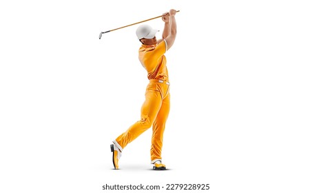 Realistic silhouette of a golf player on white background. Golfer man hits the ball. illustration - Powered by Shutterstock