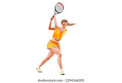 Realistic silhouette of a tennis player on white background. Tennis player woman with racket hits the ball. - Powered by Shutterstock