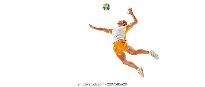 Realistic silhouette of a volleyball player on white background. Volleyball player man hits the ball. - Powered by Shutterstock