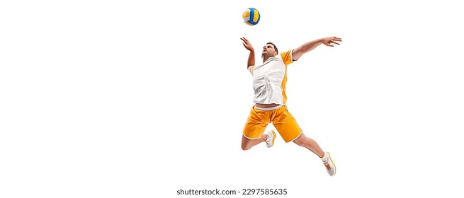 Realistic silhouette of a volleyball player on white background. Volleyball player man hits the ball. - Powered by Shutterstock