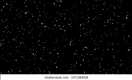 Realistic Snow Falling On Black Background. Flakes To Down, Christmas Animation With Alpha Channel.