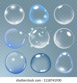 Realistic soap bubble set on transparent background.  soap bubble illustration. Soap Bubble set.  illustration