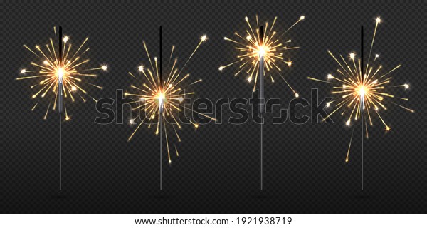 Realistic\
sparkler. Party and birthday firework lights,  New Year and\
Christmas decorative elements on transparent background. Glow\
yellow sparklers candle for feast\
celebrate