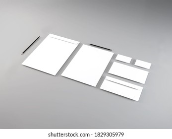 Realistic Stationery Set 3D Illustration Mockup Scene on White Background