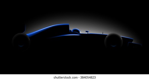 Realistic Styled Blue Racing Car Formula Side View In Dark