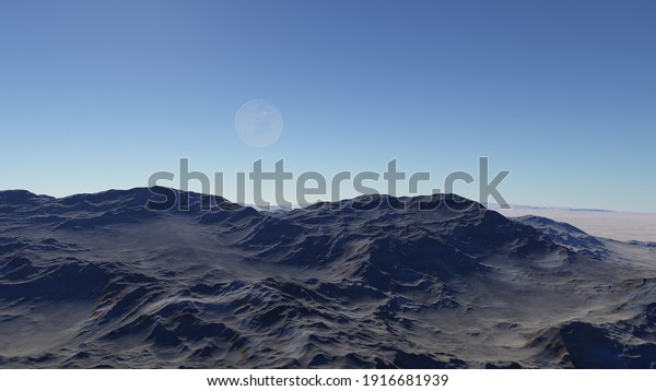 realistic surface of an alien planet, view from\
the surface of an exo-planet, canyons on an alien planet, stone\
planet, desert planet 3d\
render