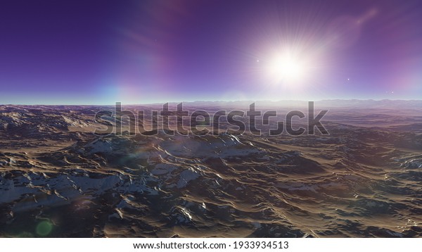 realistic surface of an alien planet, view from
the surface of an exo-planet, canyons on an alien planet, stone
planet, desert planet 3d
render