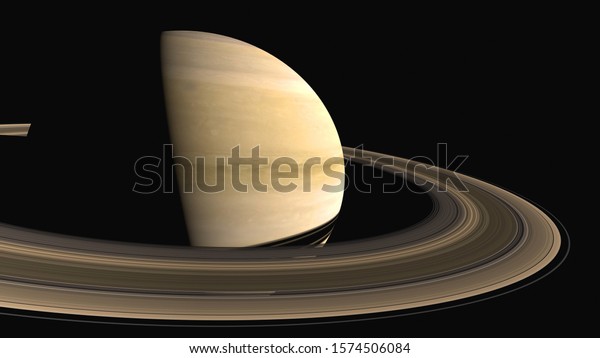 Realistic surface of the giant\
planet Saturn with beautiful rings. Light illuminating the planet\'s\
surface, atmosphere and bright rings. 3D Rendered Illustration\
