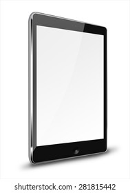 Realistic tablet computer ipade style mockup with blank screen isolated on white background. Highly detailed illustration.