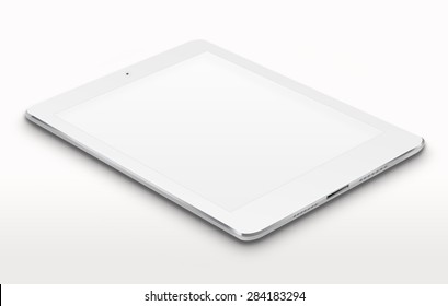 Realistic tablet computer ipade style mockup with blank screen on gray background. Highly detailed illustration.