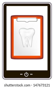 realistic tablet pc computer with clipboard and tooth