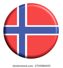 realistic three dimensional button of norwegian flag with red white blue colors