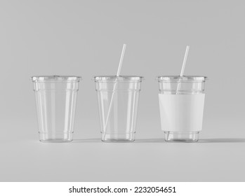 A realistic transparent disposable ice cup, Transparent plastic cup mockup, 3d rendering, 3d modeling