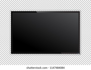 Realistic TV Screen On Transparent Background. Modern Stylish Lcd Panel, Led Type. Large Computer Monitor Display Mockup. Blank Television Template. 