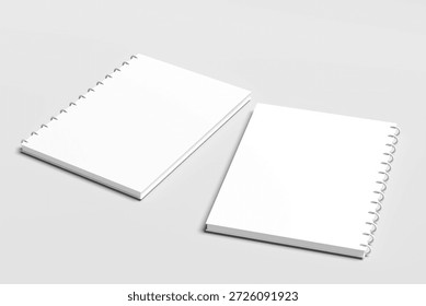 Realistic two notebook mockup, notepad with blank cover for your design. Realistic copybook with shadows isolated on gray background.