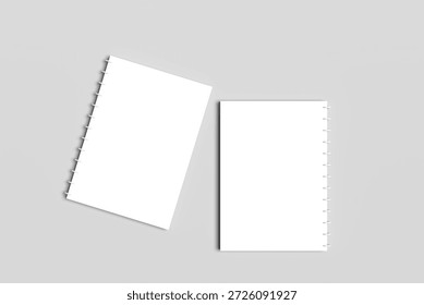 Realistic two notebook mockup, notepad with blank cover for your design. Realistic copybook with shadows isolated on gray background.