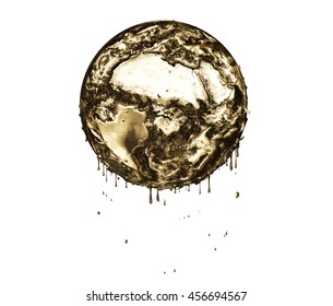 Realistic Universal Golden World Globe Monument - Dripping Gold Coating Effect - African Continent (Reference Elements of This Image Furnished By NASA)