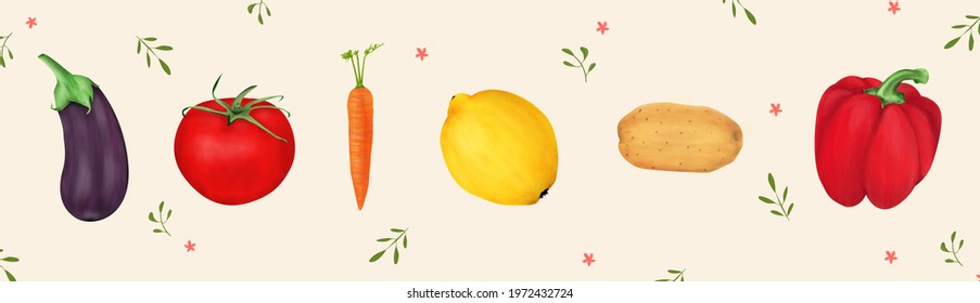 realistic vegetables collection. hand draw vegetables, tomato, lemon and potato.