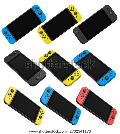 Realistic video game controllers console attached to mobile phone isolated on white background with clipping path