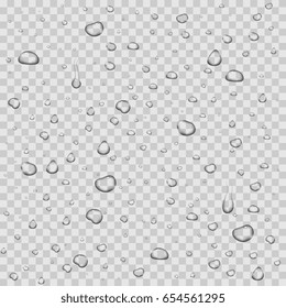 Realistic Water Drops Transparent Background. Clean Drop Condensation Illustration