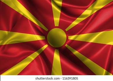 Realistic wavy flag of Macedonia.