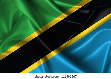 Realistic wavy flag of Tanzania.