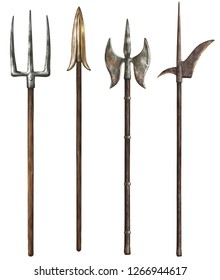 Realistic Weapon Spear Halberd Isolated Set Stock Illustration ...