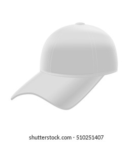 Realistic White Baseball Cap Template Mockup. Blank Empty Hat. Illustration