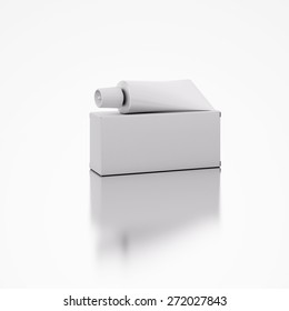 Realistic white blank paper package box with white tube