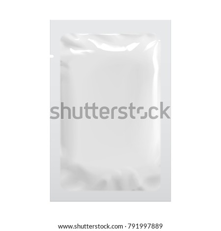 Realistic White Blank template Packaging Foil wet wipes Pouch Medicine. Food Packing Coffee, Salt, Sugar, Pepper, Spices, Sweets. Template For Mock up Your Design.  3D illustration