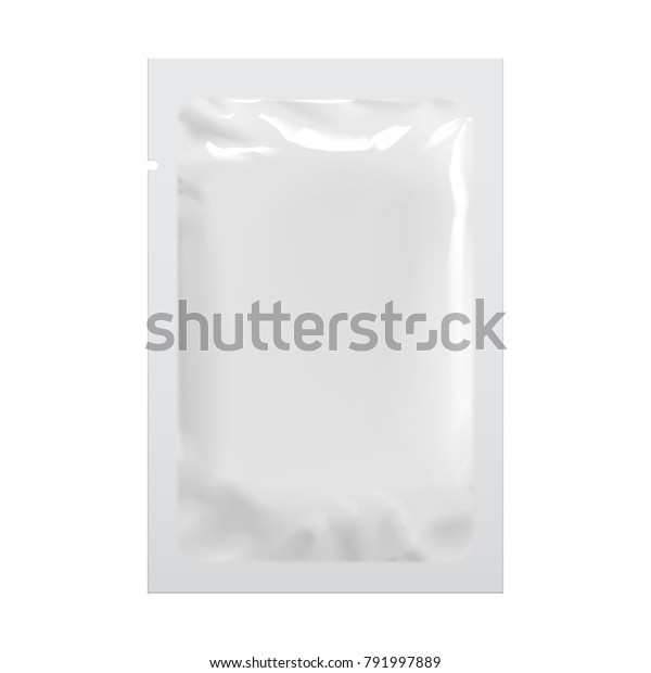 リアルな白い空白のテンプレート包装用のフォイルの湿式ワイプパウチ薬 コーヒー 塩 砂糖 コショウ 香辛料 甘いものを詰め込む食べ物 デザインをモックアップするためのテンプレート 3dイラスト のイラスト素材 791997889