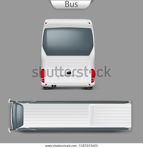 Realistic white coach bus mockup back or rear,
top view. High-detailed passenger transport, travel vehicle. Blank
city bus template forcorporate identity branding, advertising
design.
