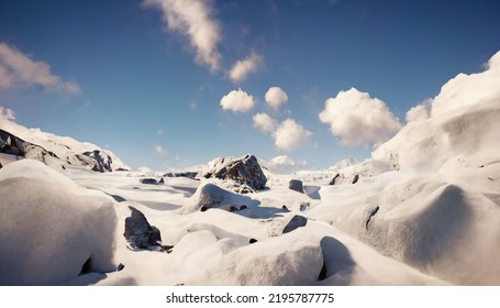 Realistic Winter Landscape With Snow And Rocks 