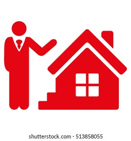 Realty Agent Icon. Glyph Style Is Flat Iconic Symbol, Red Color, White Background.