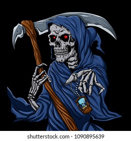 Reaper grim and Hourglass    ghost skull    black   white