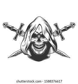 Reaper Skull Hood Crossed Swords Monochrome Stock Illustration ...