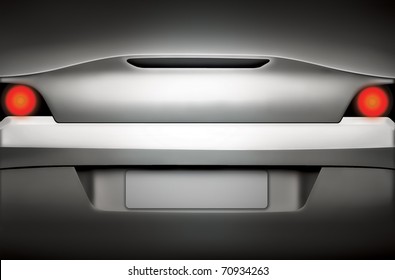 Rear View Of A Silver Sports Car With A Blank License Plate