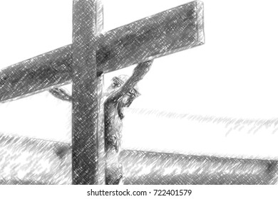 Rear View Wooden Sculpture Jesus Christ Stock Illustration 722401579 ...