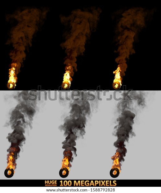 rebellion concept, high\
resolution burning rolling car tires isolated - 3D illustration of\
objects