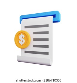 Receipt in 3d render for graphic asset web presentation or other

