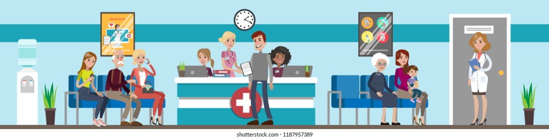 Reception at hospital. Patients and doctors waiting. - Powered by Shutterstock