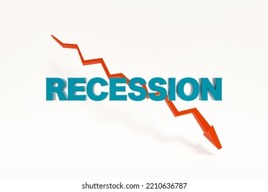 Recession, Depression Era And Social Issue. Red Falling Arrow As Symbol For Weak Economy And Stock Market Crash. 3D Illustration 