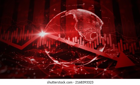 Recession Global Market Crisis Stock Red Price Drop Arrow Down Chart Fall, Stock Market Exchange Analysis Business And Finance, Money Losing Inflation Deflation, Investment Loss Crash, 3d Rendering